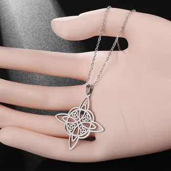 Personalitate de moda de Design din Oțel Inoxidabil Vrăjitorie Vrăjitoare Nod Pandantiv Colier pentru Femei Celtic Magic Nod Amuleta Bijuterii