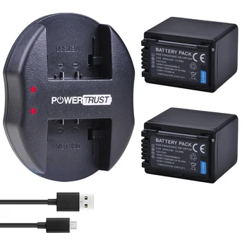 PowerTrust 2 buc 3900mAh VW-VBT380 Baterie+ Dual USB Incarcator pentru Panasonic HC-VXF999, HC-VXF990, HC-VX870, HC-VX989, HC-W570
