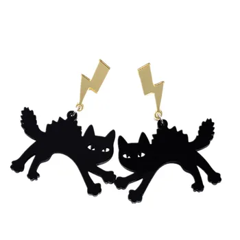 Punk Culoare de Aur Fulger Pisica Neagra Acrilice Picătură Cercei pentru Femeile Fete Haioase Animale Fulger Lung Legăna Cercei Bijuterii