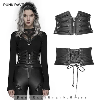 PUNK RAVE Femei Punk Fata cu Fermoar din Piele Faux Underbust Frumos Corsete Goth Petrecere de Halloween Club Corsete Talie