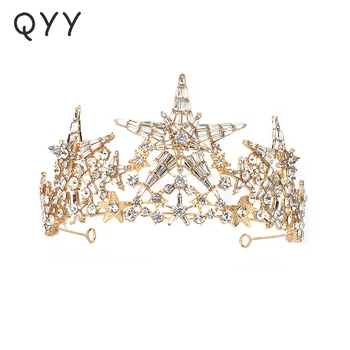 QYY Stea de Moda de Păr Coroana de Aur de Culoare Stras Diademe și Coroane pentru Femei Accesorii Bal Caciulita de Păr Bijuterii Cadouri