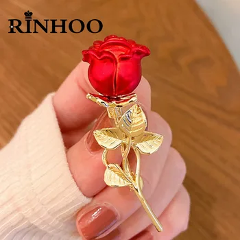 Rinhoo Email Rosu Rose Floare Brosa Pentru Femei Tendință Elegante Stras Rose Floral Buchet De Frunze De Pin Rever Nunta Insigna De Bijuterii
