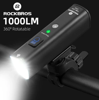 ROCKBROS Fața Biciclete de Lumină Inteligent Vibrații 1000Lumen de Detectare 4000mAh Faruri 5 Moduri USB LED Lanterna Bicicleta MTB Accesorii