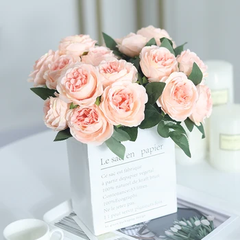 Roz Flori Artificiale Nunta De Mătase Bujor Buchet De Mireasa De Înaltă Calitate Trandafir Alb De Flori False Acasă Decorare Accesorii Ambarcațiuni