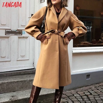 Tangada 2021 iarna femei kaki haină de lână cald gros cu slash elegant puff maneca lunga strat de sex feminin palton SP19