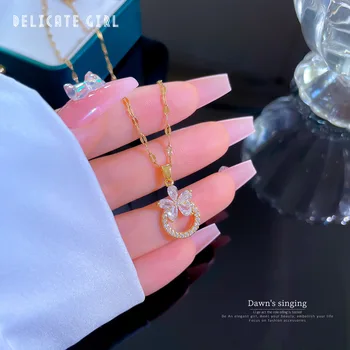 [Titan] Inel de Flori Temperament Micro Incrustate cu Diamante Colier Feminin Rafinat Vânt INS Roșu Net Clavicula Lanț