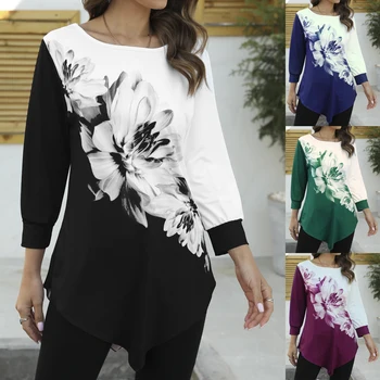 Tricou Bluza De Moda Noua 2021 Mari Dimensiuni Maneca Florale Imprimare Casual Tiv Lrregularity De Moda De Sex Feminin Tricou Topuri