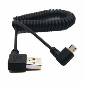 USB 2.0 a - Micro-USB la USB Cablu Spiralat de Înaltă Viteză, Un Barbat la Micro B - Negru Unghi Drept de Încărcare Cablu de date