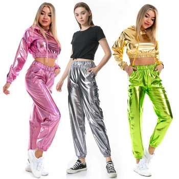 XCKNY Liber casual Street metal cu laser pantaloni de culoare, strălucitoare mirage luminoase pantaloni de piele, Pu fotosensibil pantaloni